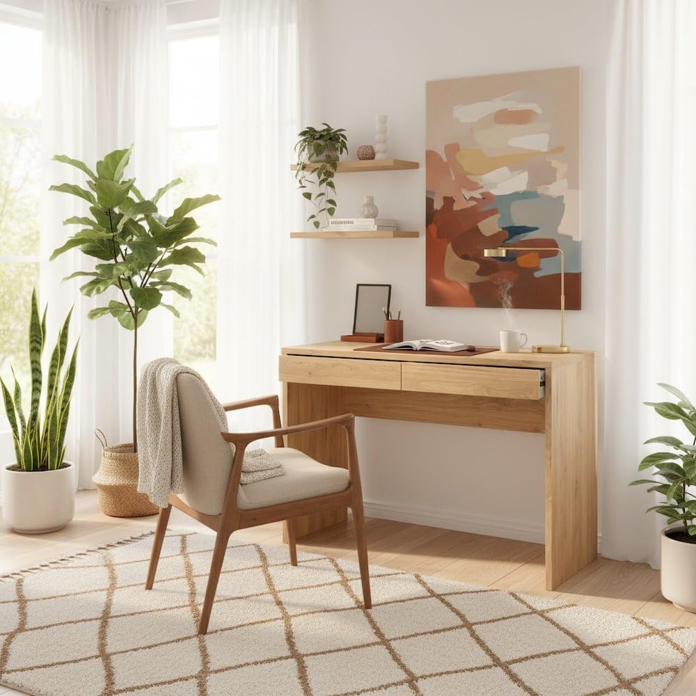 Brown Wood Desk With Drawers,  - огляд і ціна Home Office Work Table
